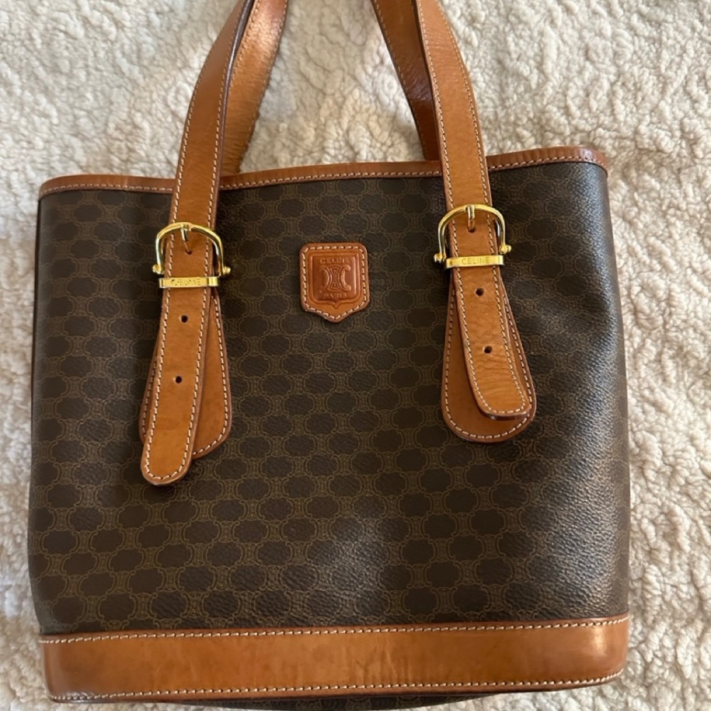 Vintage CELINE Macadam tote, semi-shoulder bag, TRIOMPHE logo